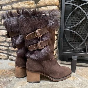 BearPaw Suede Leather & Fur Madeline Brown Boots